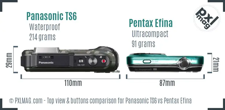 Panasonic TS6 vs Pentax Efina top view buttons comparison
