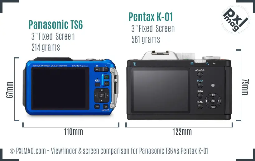 Panasonic TS6 vs Pentax K-01 Screen and Viewfinder comparison