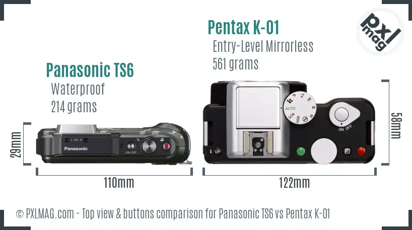 Panasonic TS6 vs Pentax K-01 top view buttons comparison