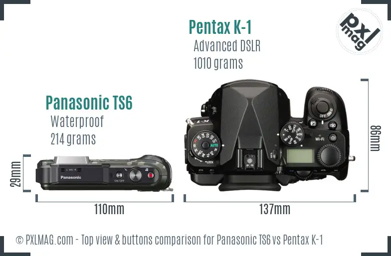 Panasonic TS6 vs Pentax K-1 top view buttons comparison