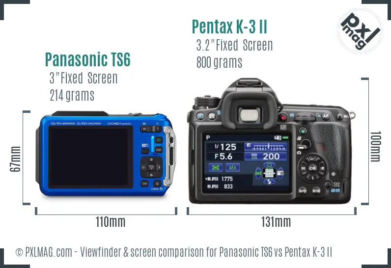 Panasonic TS6 vs Pentax K-3 II Screen and Viewfinder comparison
