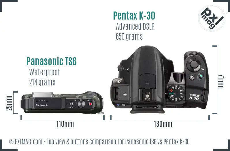 Panasonic TS6 vs Pentax K-30 top view buttons comparison