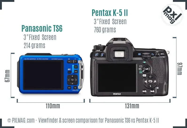 Panasonic TS6 vs Pentax K-5 II Screen and Viewfinder comparison