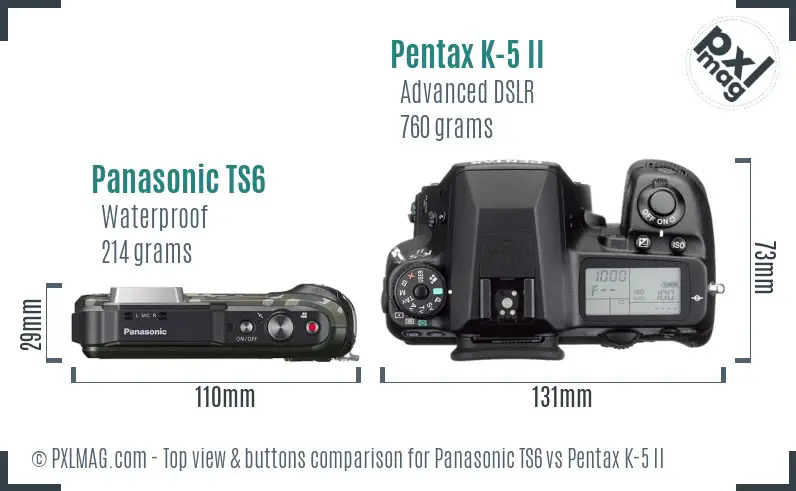 Panasonic TS6 vs Pentax K-5 II top view buttons comparison