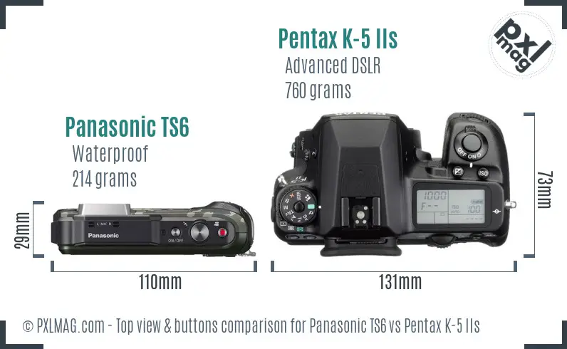 Panasonic TS6 vs Pentax K-5 IIs top view buttons comparison