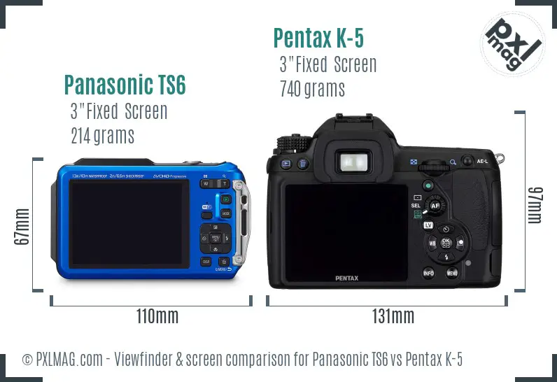 Panasonic TS6 vs Pentax K-5 Screen and Viewfinder comparison