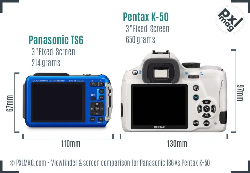 Panasonic TS6 vs Pentax K-50 Screen and Viewfinder comparison