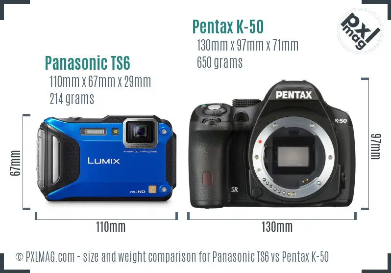 Panasonic TS6 vs Pentax K-50 size comparison