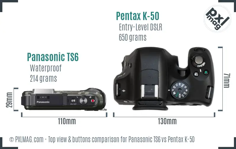 Panasonic TS6 vs Pentax K-50 top view buttons comparison