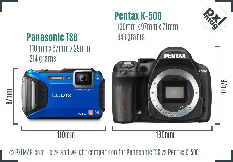 Panasonic TS6 vs Pentax K-500 size comparison