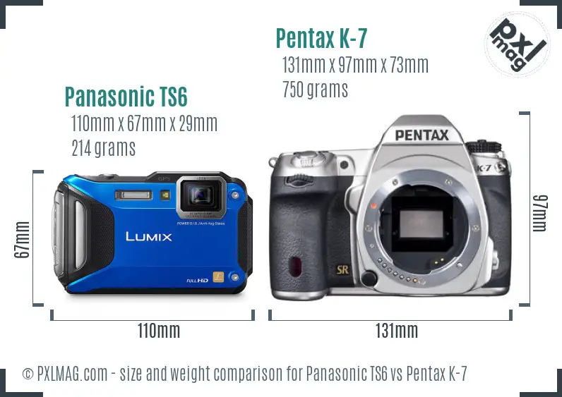 Panasonic TS6 vs Pentax K-7 size comparison