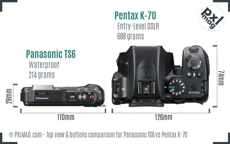 Panasonic TS6 vs Pentax K-70 top view buttons comparison