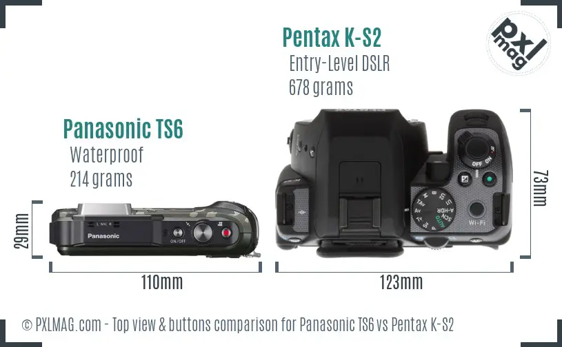Panasonic TS6 vs Pentax K-S2 top view buttons comparison