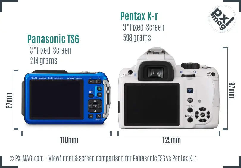 Panasonic TS6 vs Pentax K-r Screen and Viewfinder comparison