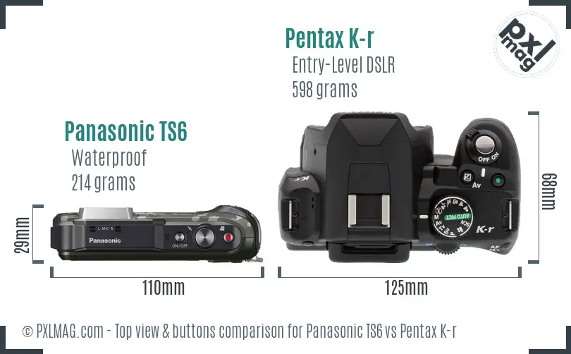Panasonic TS6 vs Pentax K-r top view buttons comparison