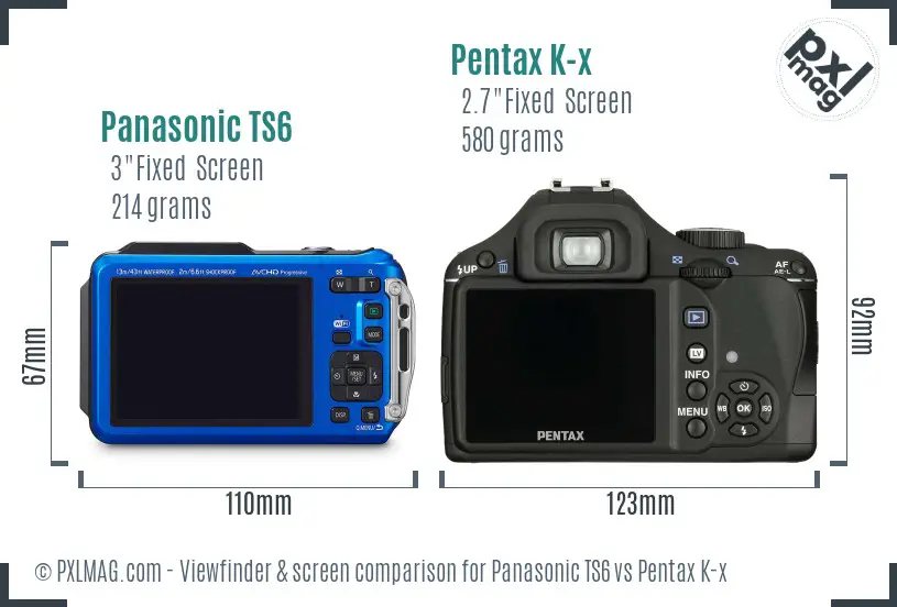 Panasonic TS6 vs Pentax K-x Screen and Viewfinder comparison
