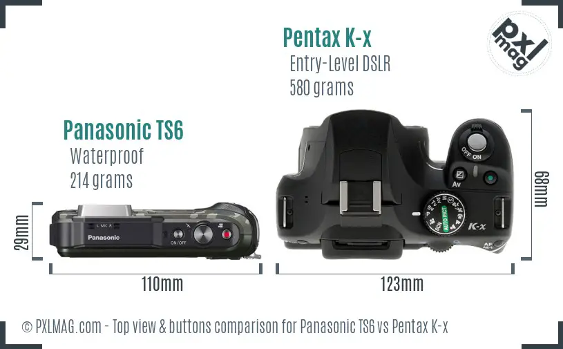 Panasonic TS6 vs Pentax K-x top view buttons comparison