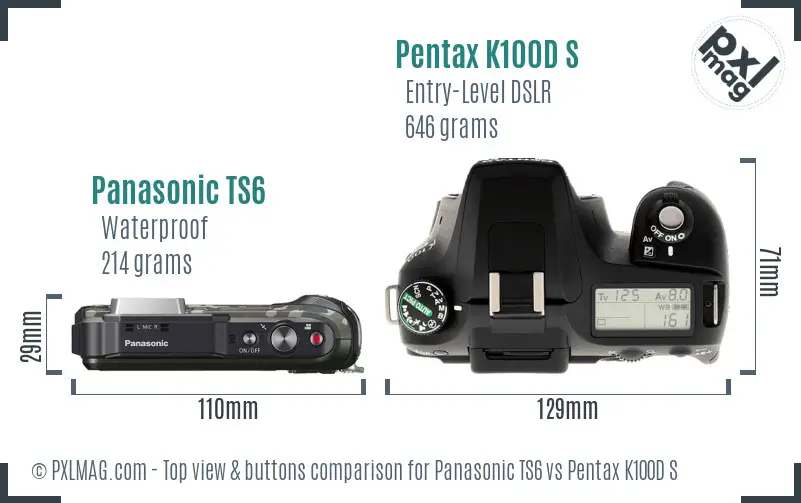 Panasonic TS6 vs Pentax K100D S top view buttons comparison