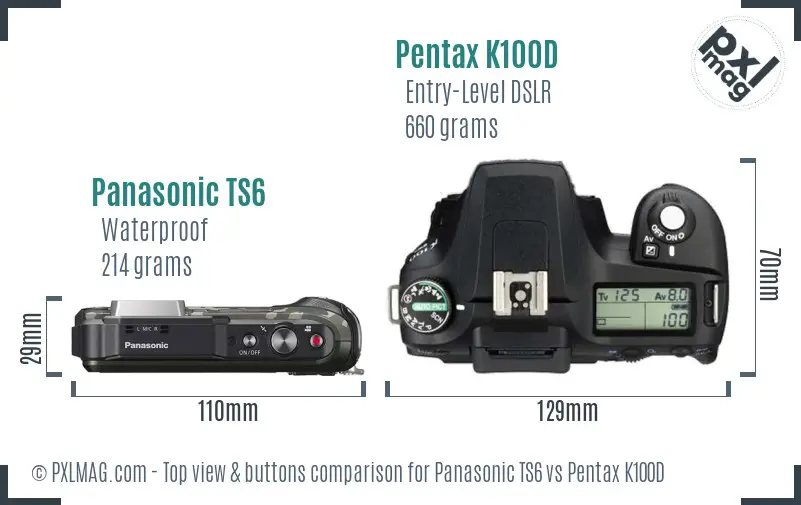 Panasonic TS6 vs Pentax K100D top view buttons comparison
