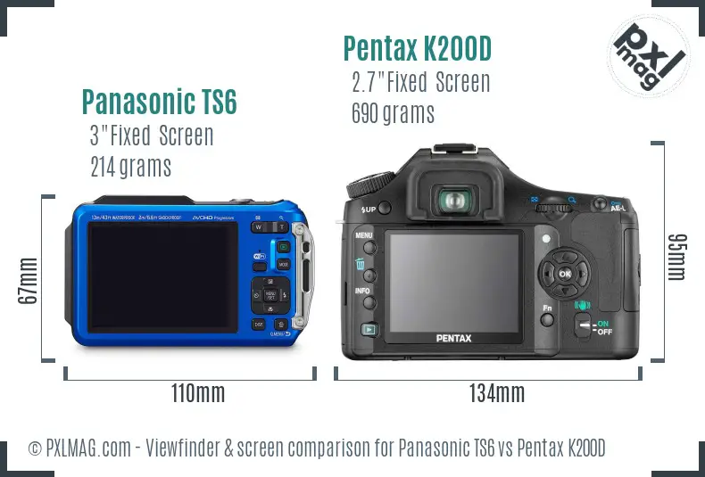 Panasonic TS6 vs Pentax K200D Screen and Viewfinder comparison