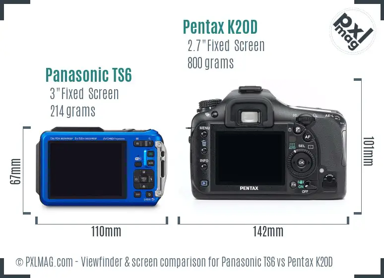 Panasonic TS6 vs Pentax K20D Screen and Viewfinder comparison