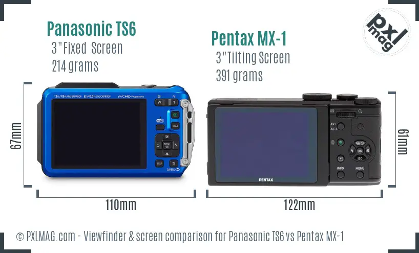 Panasonic TS6 vs Pentax MX-1 Screen and Viewfinder comparison