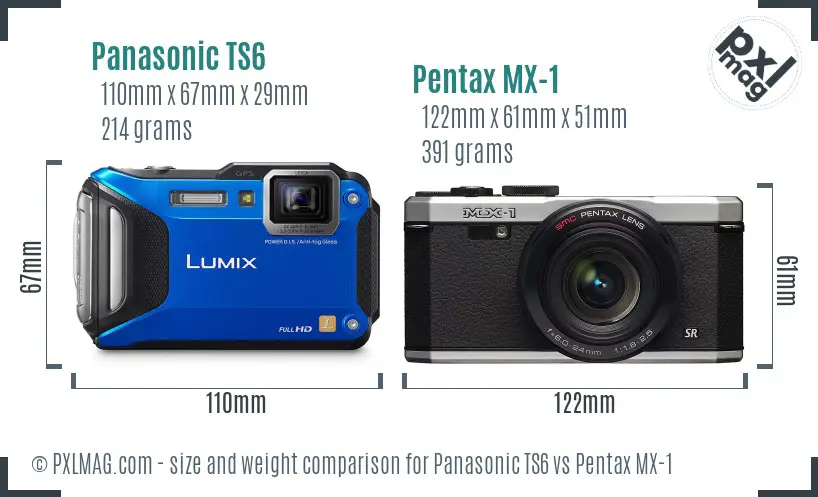 Panasonic TS6 vs Pentax MX-1 size comparison