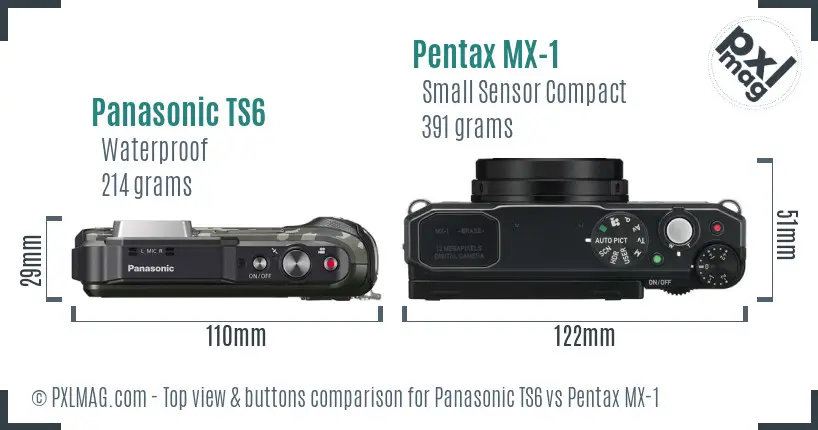 Panasonic TS6 vs Pentax MX-1 top view buttons comparison
