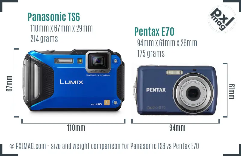 Panasonic TS6 vs Pentax E70 size comparison