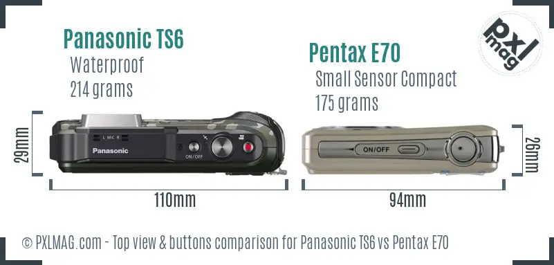 Panasonic TS6 vs Pentax E70 top view buttons comparison