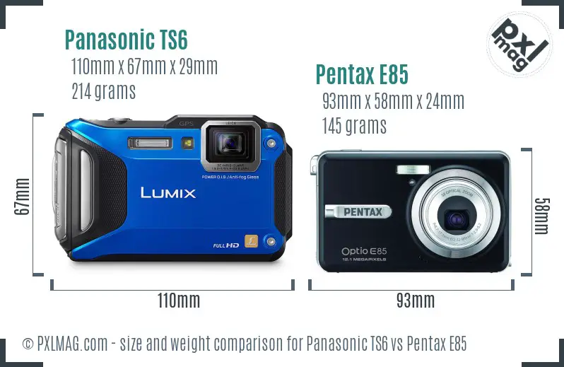 Panasonic TS6 vs Pentax E85 size comparison
