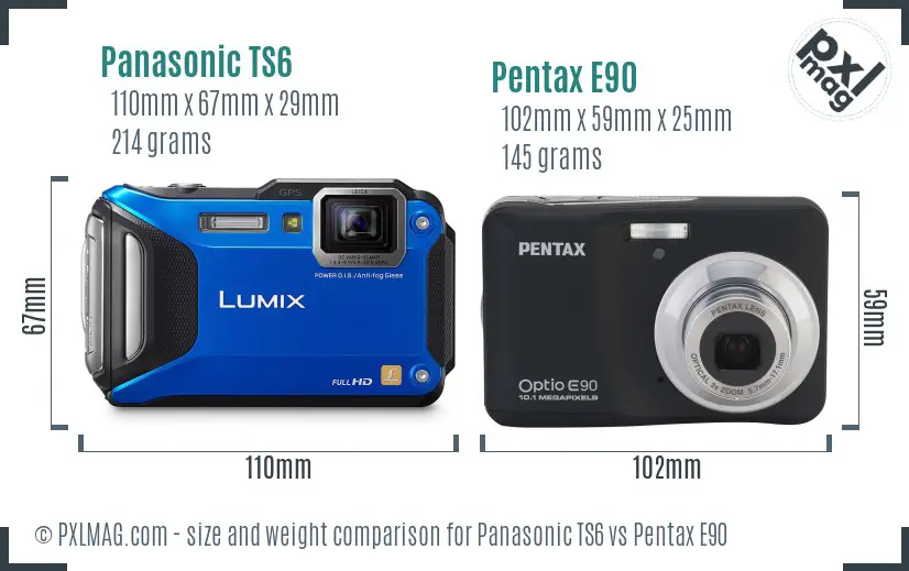 Panasonic TS6 vs Pentax E90 size comparison