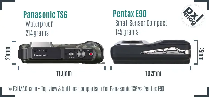 Panasonic TS6 vs Pentax E90 top view buttons comparison