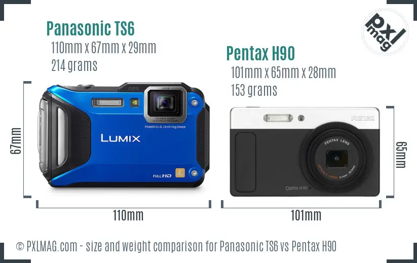 Panasonic TS6 vs Pentax H90 size comparison