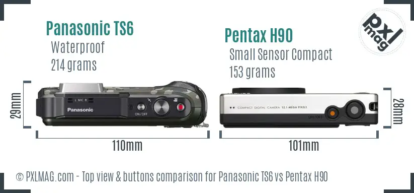 Panasonic TS6 vs Pentax H90 top view buttons comparison