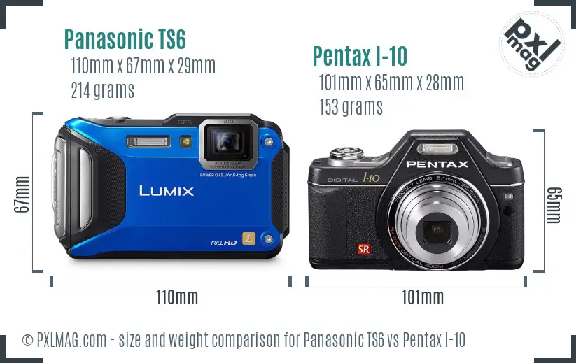 Panasonic TS6 vs Pentax I-10 size comparison