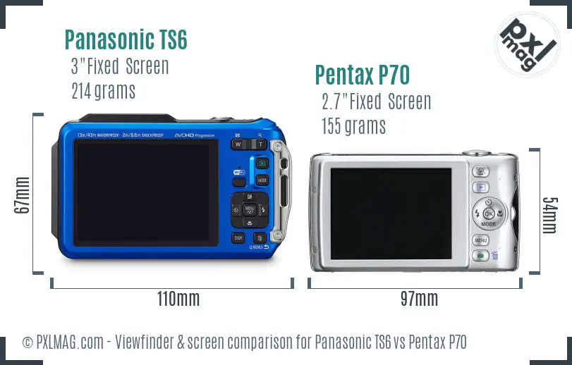 Panasonic TS6 vs Pentax P70 Screen and Viewfinder comparison