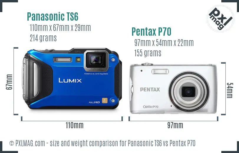 Panasonic TS6 vs Pentax P70 size comparison