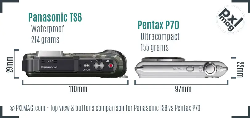 Panasonic TS6 vs Pentax P70 top view buttons comparison