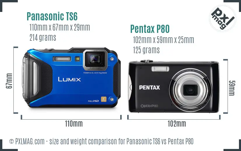 Panasonic TS6 vs Pentax P80 size comparison
