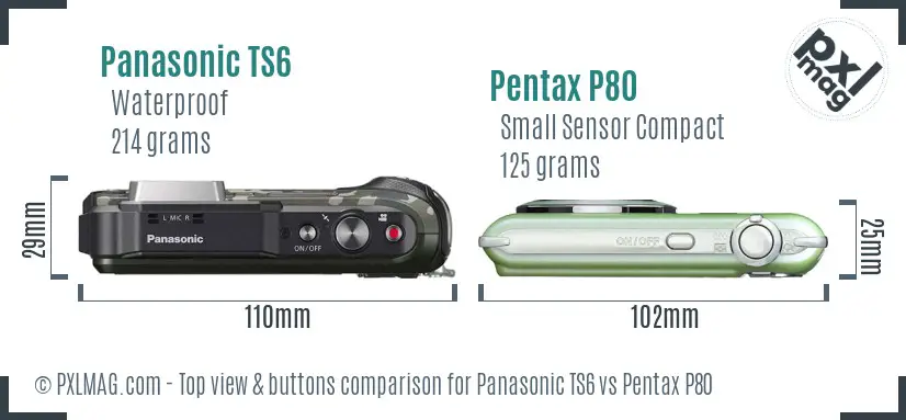 Panasonic TS6 vs Pentax P80 top view buttons comparison