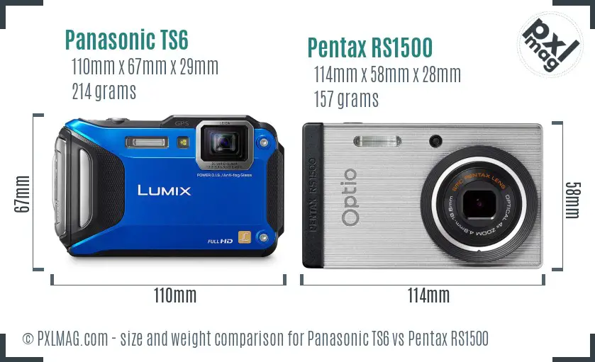 Panasonic TS6 vs Pentax RS1500 size comparison