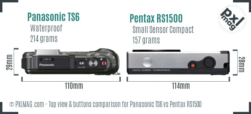 Panasonic TS6 vs Pentax RS1500 top view buttons comparison