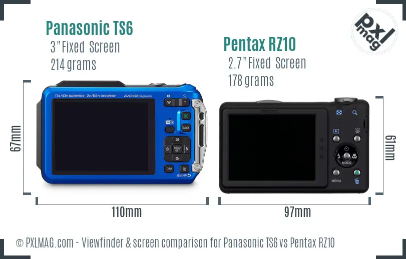 Panasonic TS6 vs Pentax RZ10 Screen and Viewfinder comparison