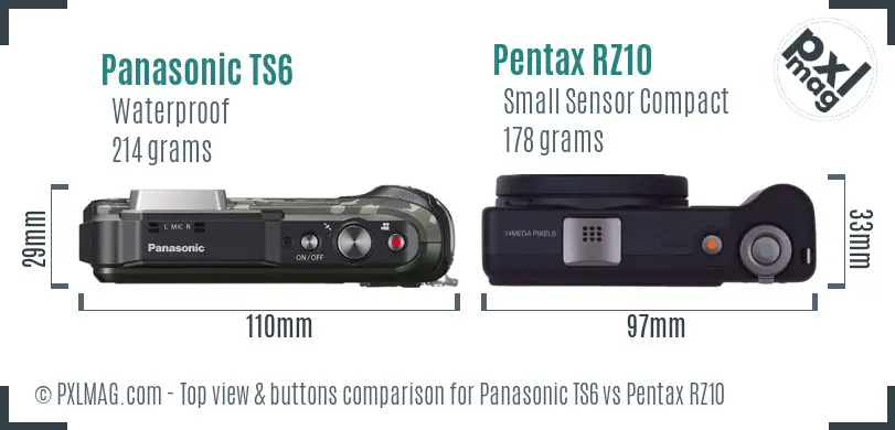 Panasonic TS6 vs Pentax RZ10 top view buttons comparison
