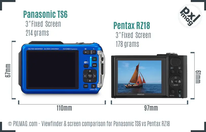 Panasonic TS6 vs Pentax RZ18 Screen and Viewfinder comparison