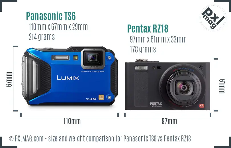 Panasonic TS6 vs Pentax RZ18 size comparison