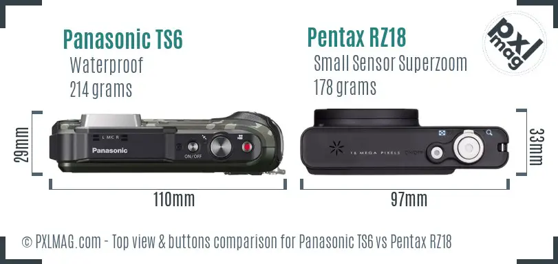 Panasonic TS6 vs Pentax RZ18 top view buttons comparison