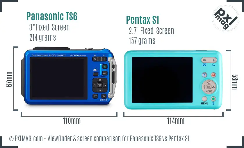 Panasonic TS6 vs Pentax S1 Screen and Viewfinder comparison