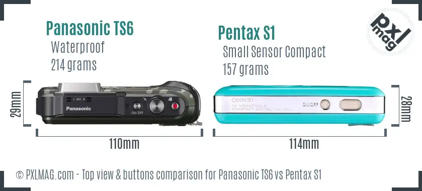 Panasonic TS6 vs Pentax S1 top view buttons comparison